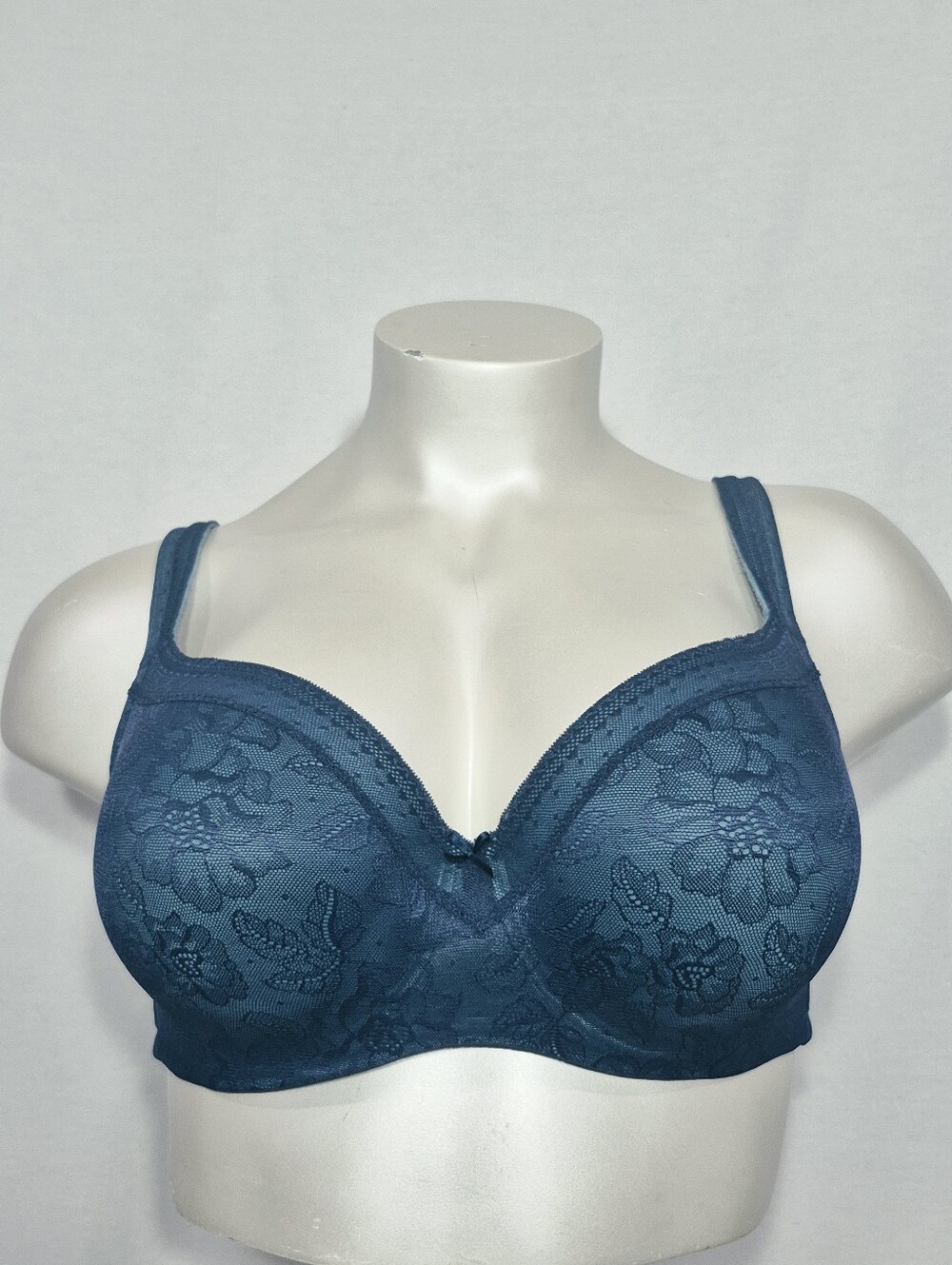 44D Cacique Modern‎ Lace Covered Lightly Lined Balconette Underwire Bra Blue